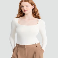 F&F Polyamide Square Neck Long Sleeved Bodysuit in Cream