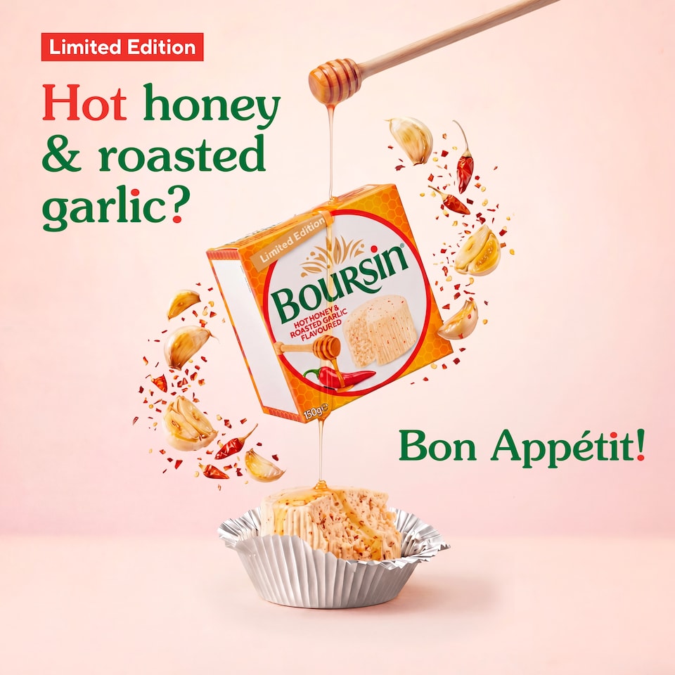image 1 of Boursin Limited Edition Hot Honey & Roasted Garlic Flavoured Cheese 150g