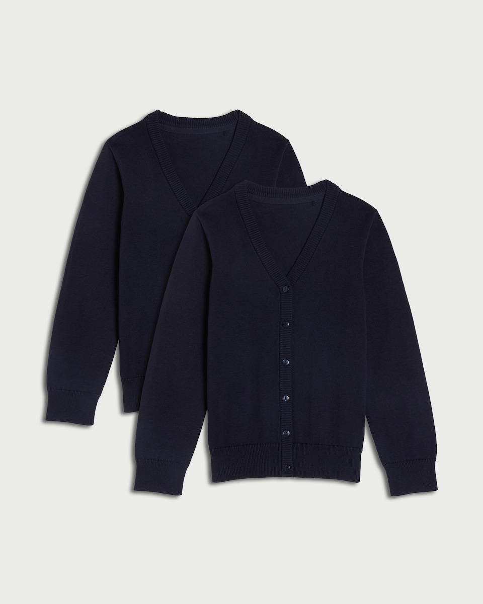 image 1 of F&F School Unisex 2-Pack Pure Cotton Knitted Cardigans in Navy