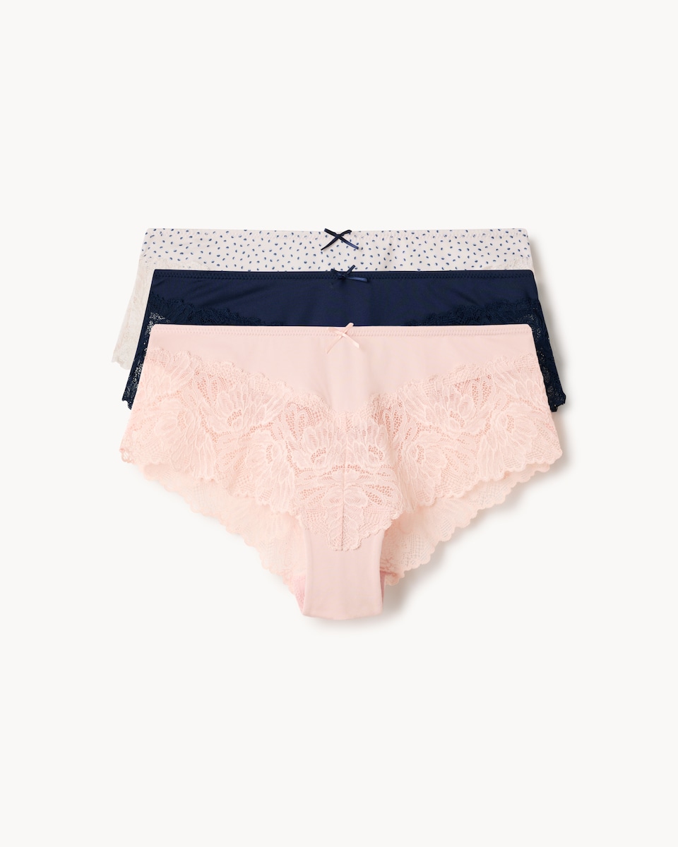 image 1 of F&F 3-Pack Lace Trim Brazilian Knickers  in Multi
