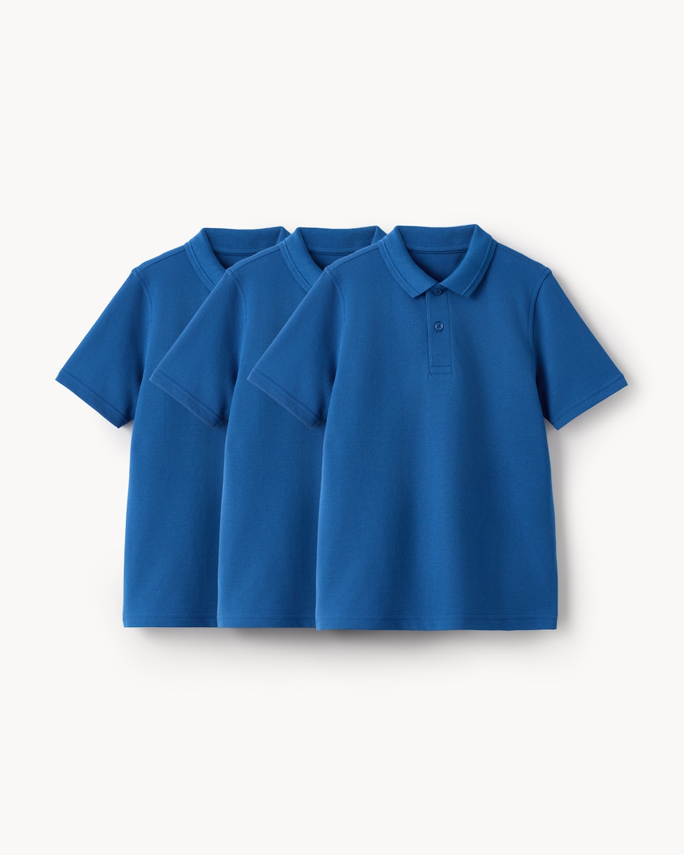 image 1 of F&F School Boys 3-Pack Pure Cotton Regular Fit Polo Shirts in Cobalt Blue