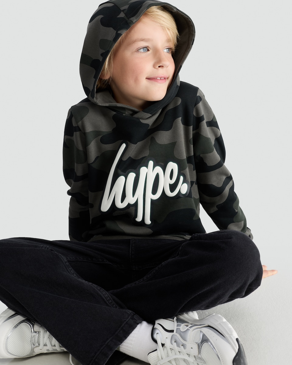 image 1 of Hype Camouflage Hoodie in Multi Black