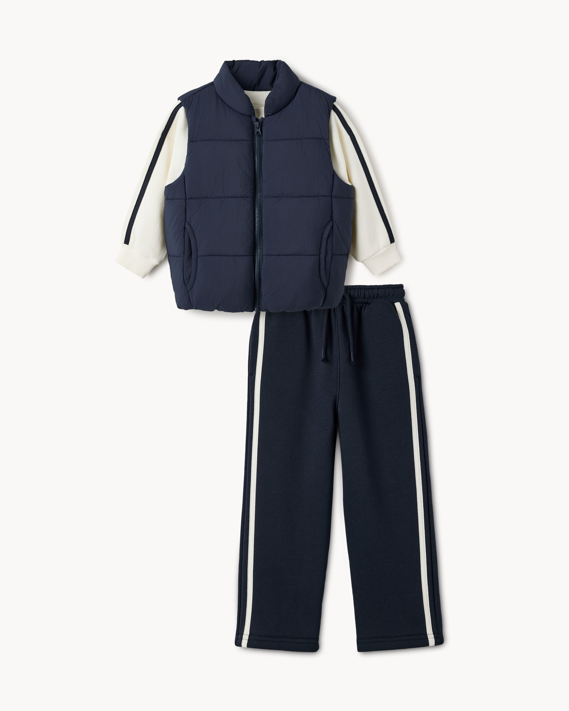 F&F Boys Zip Up Gilet, Sweatshirt and Joggers Set in Navy