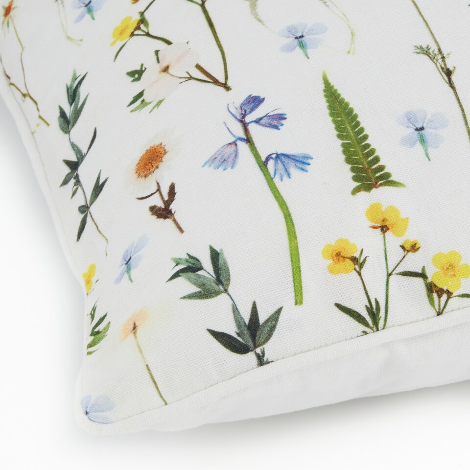 image 1 of Fox & Ivy Sunny Yellow Pressed Flower Cushion