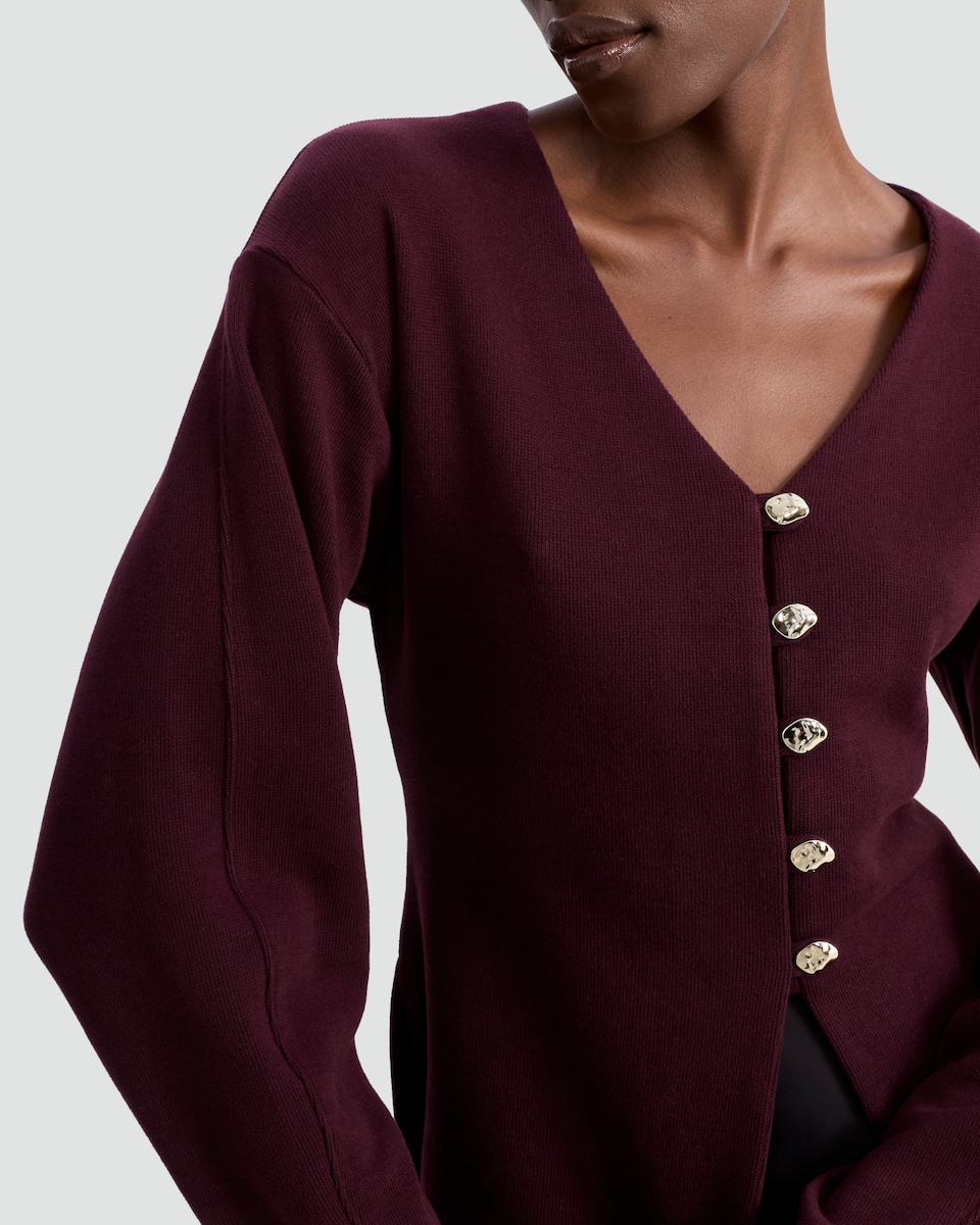 image 1 of F&F V Neck Buttoned Co-ord Cardigan in Burgundy