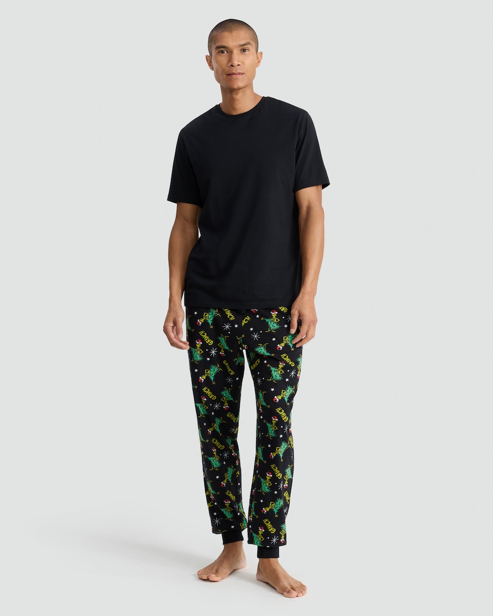 image 1 of The Grinch Print Pure Cotton Pyjama Bottoms in Multi