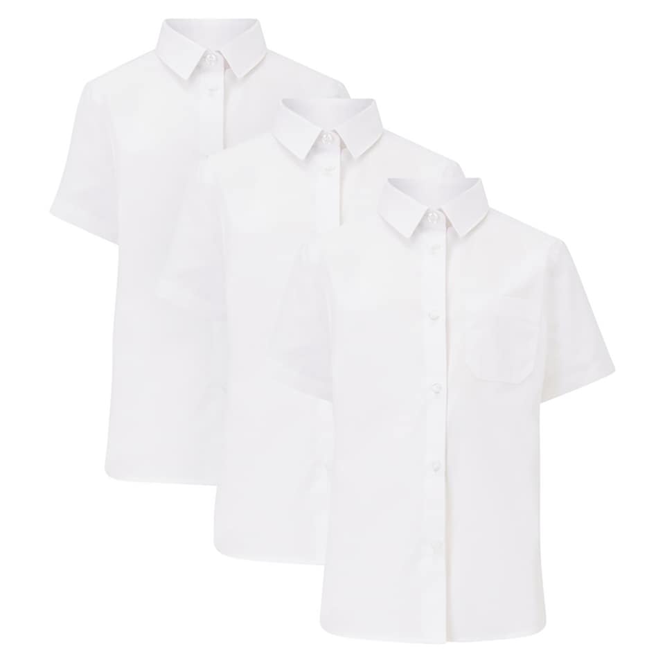 F&F School Girls 3-Pack Cotton Blend Regular Fit Short Sleeved Shirts in White
