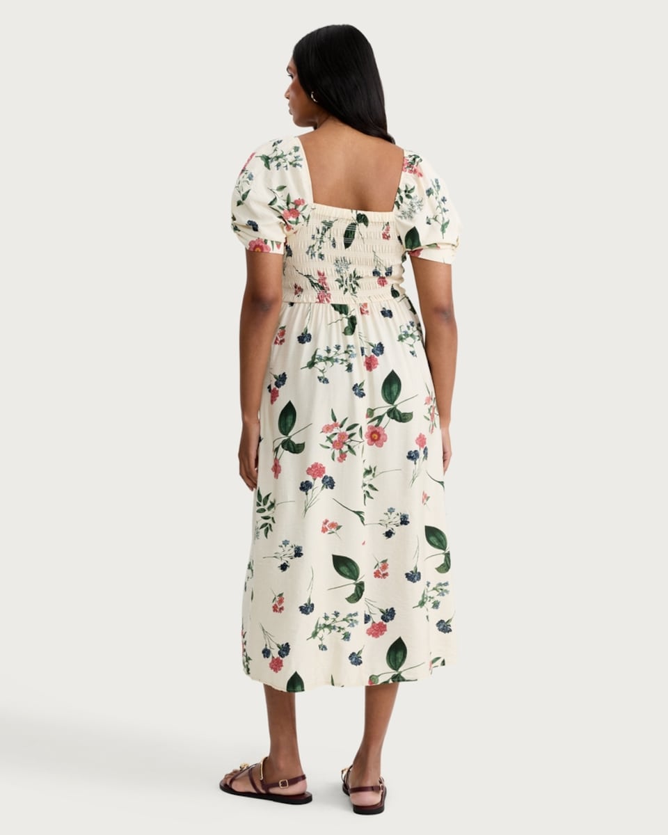 image 1 of F&F Floral Print Puff Sleeved Midi Dress in Cream