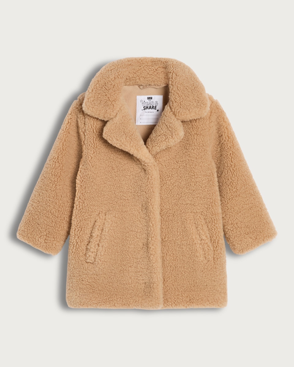 image 1 of F&F Girls Fleece Textured Teddy Coat in Light Nude