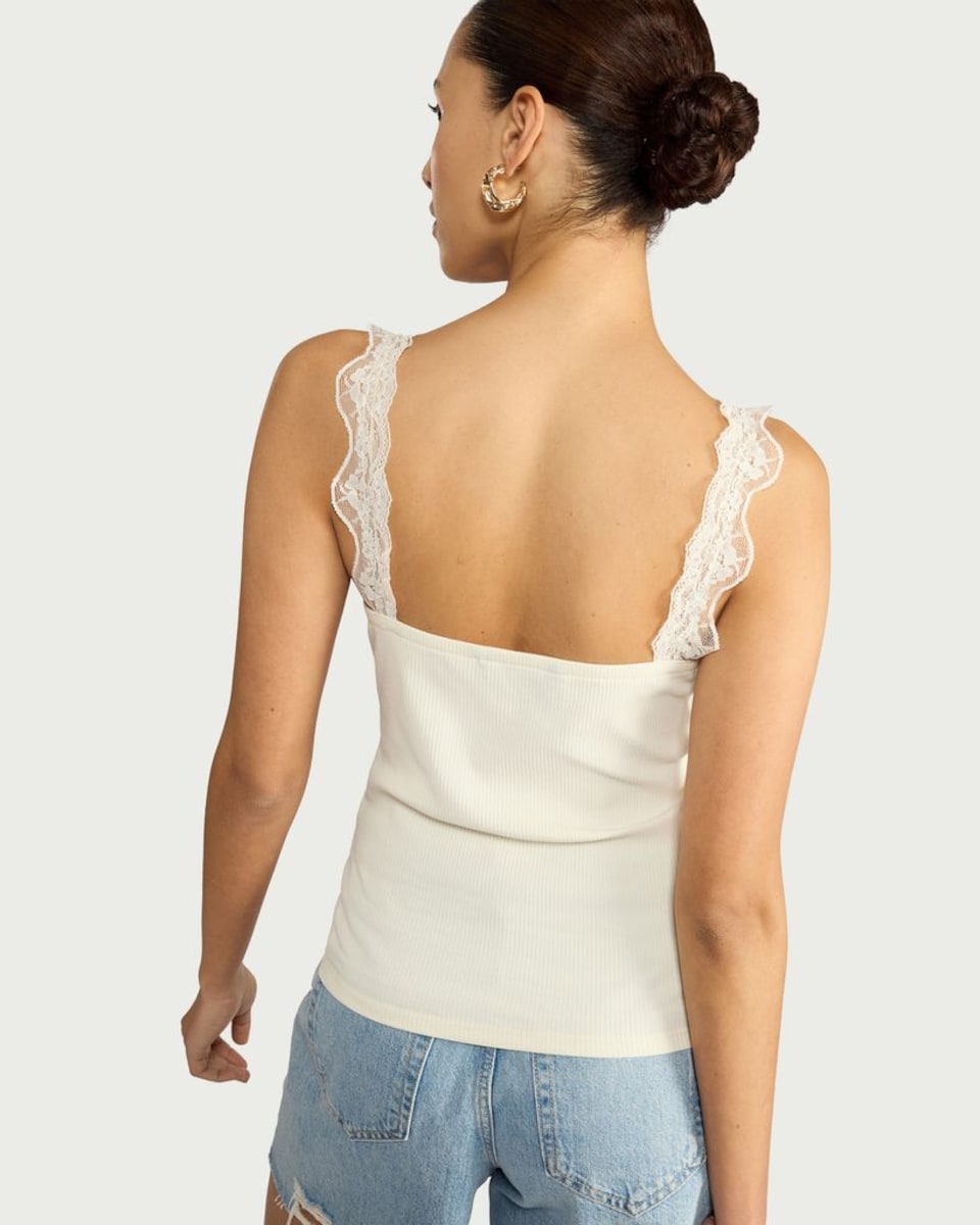 image 1 of F&F Cotton Rich Lace Trim Vest in Cream