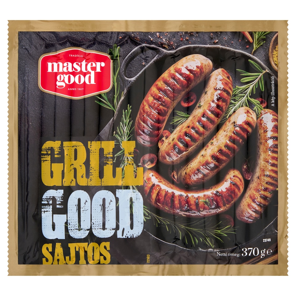Master Good Grill Good füstölt, főtt, hámozott, sajtos grillkolbász csirkehúsból 370 g  1. kép