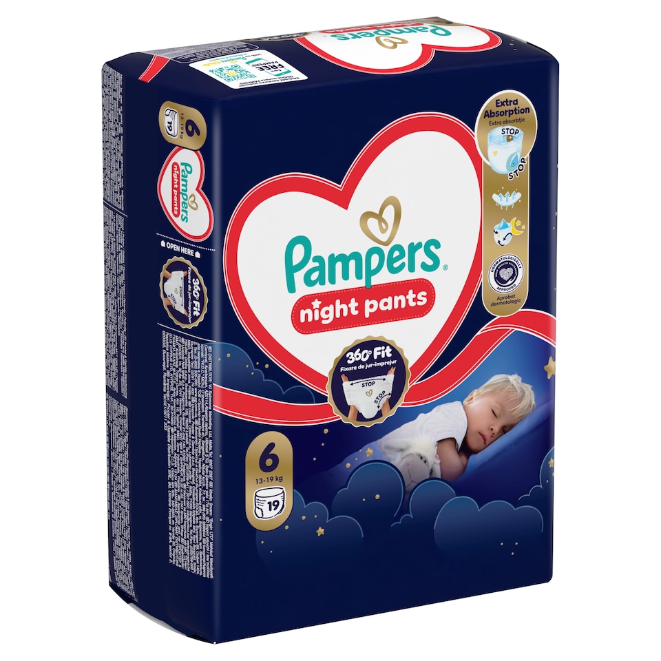 Obrázek 1 pro produkt Plenkové Kalhotky Pampers Pants Night Velikost 6, 19 Kusů, 13kg-19kg