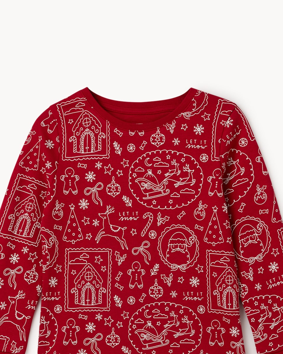 image 1 of Christmas Girls Pure Cotton Printed Pyjama Set in Red