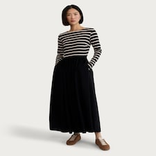 F&F Stripe Print Long Sleeved Midi Dress in Multi Black