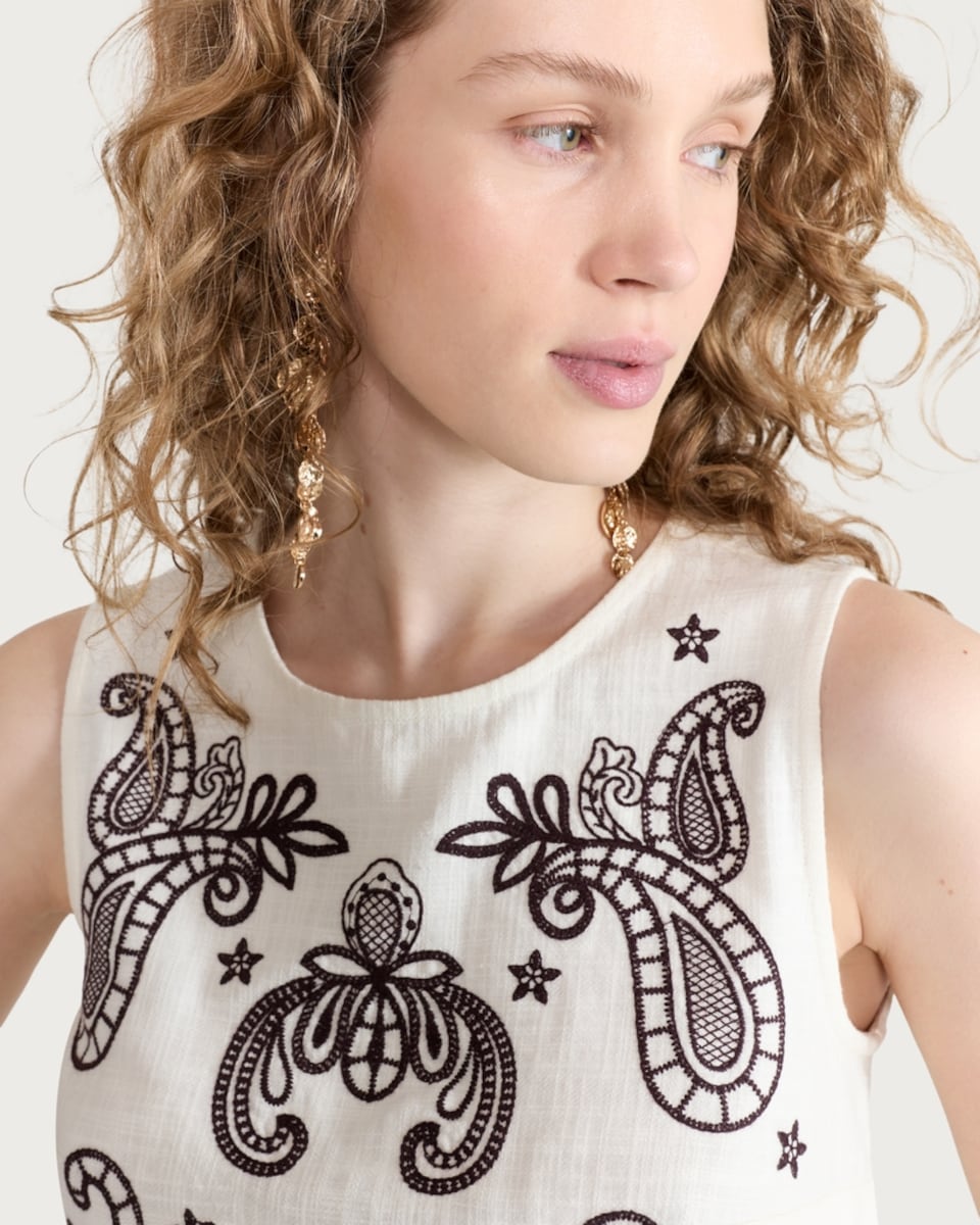 image 1 of The F&F Edit Pure Cotton Embroidered Sleeveless Co-ord Top in Multi Red