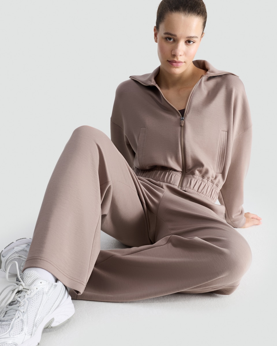 image 1 of F&F Active Modal Rich Collared Zip Up Jacket in Brown