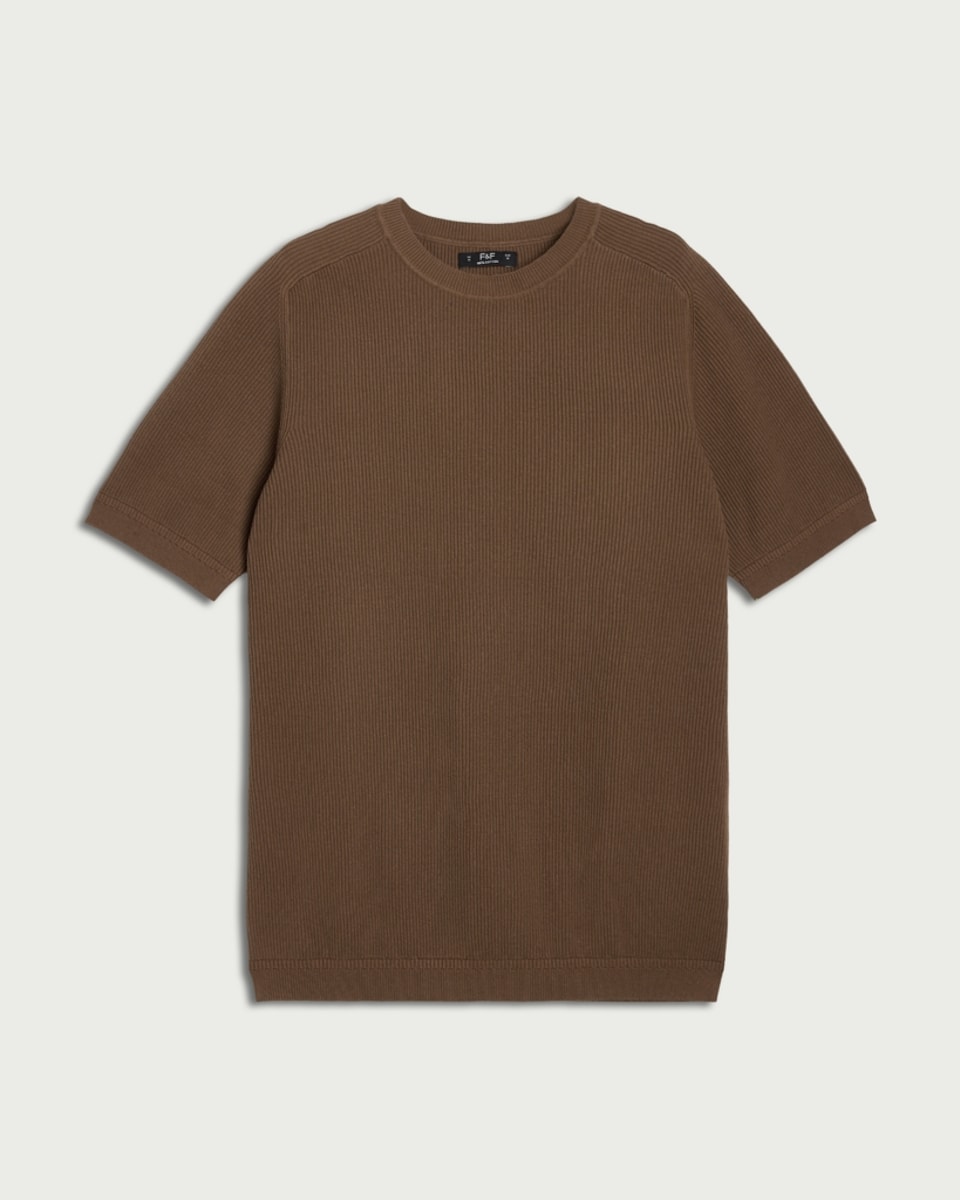 image 1 of F&F Pure Cotton Knitted T-Shirt in Brown