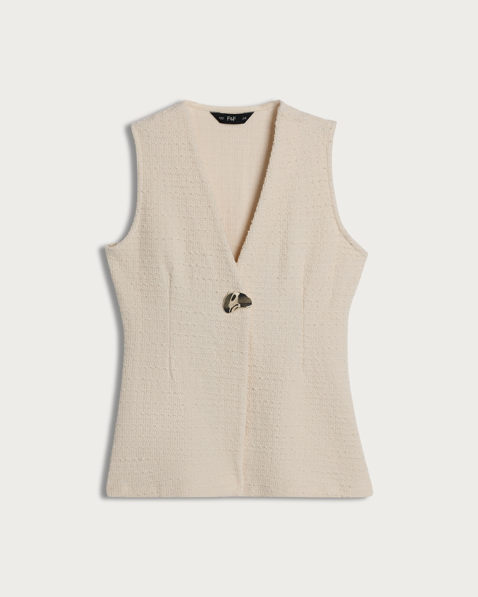 image 1 of F&F Cotton Rich Boucle Textured Waistcoat in Cream