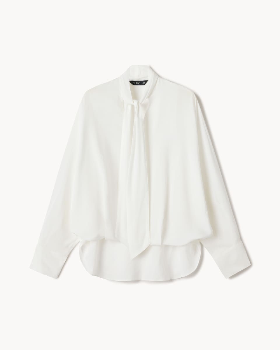 image 1 of F&F Tie Neck Blouse in Cream