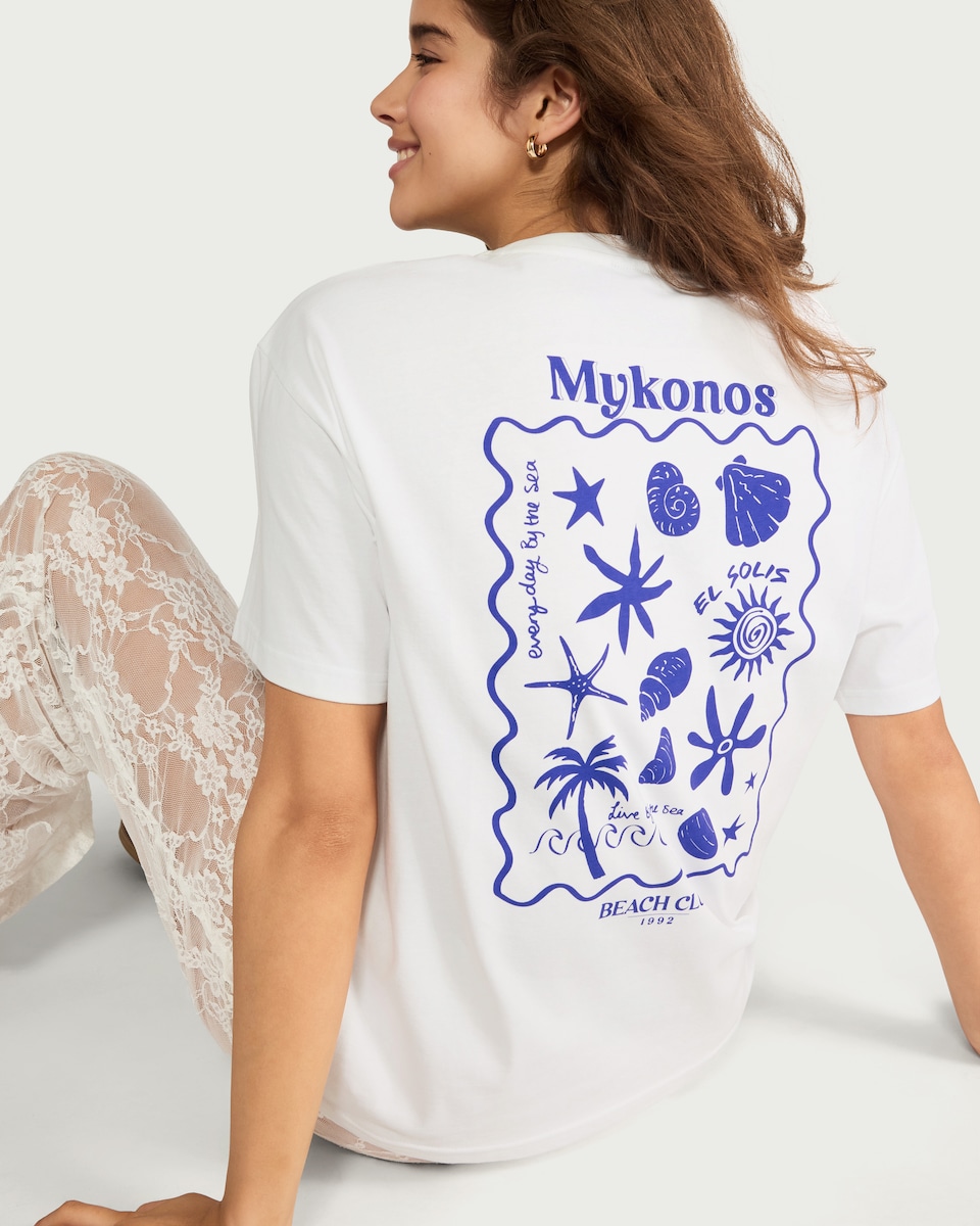 image 1 of OH ME OH MY Pure Cotton Mykonos T-Shirt in White