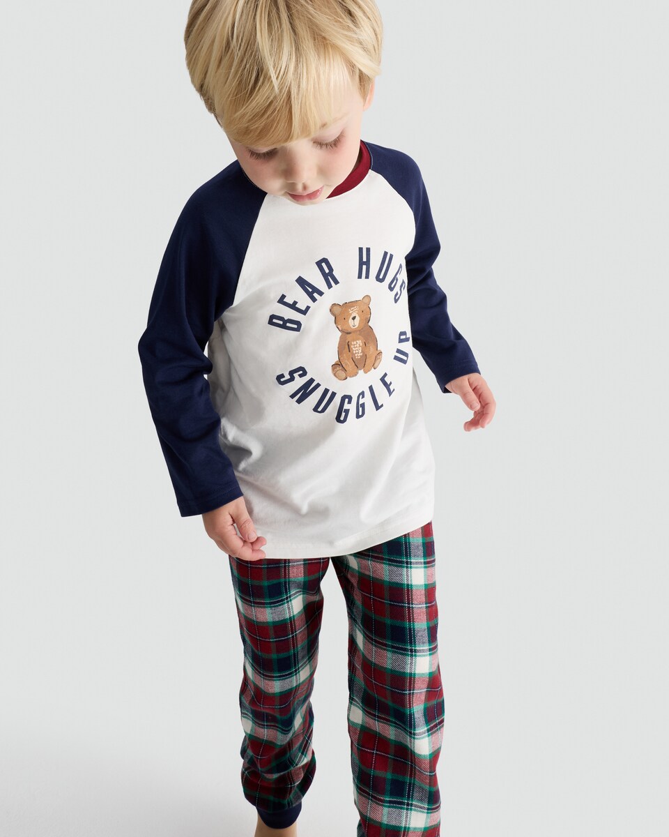 image 1 of F&F Pure Cotton Bear Hugs Top and Bottoms Pyjama Set in Multi