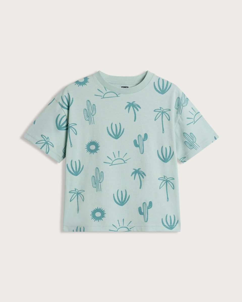 image 1 of F&F Boys Pure Cotton Cacti Print T-Shirt in Green