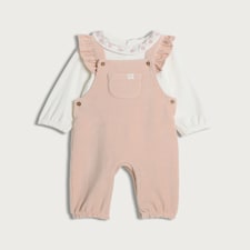 F&F Baby 2-Piece Cotton Rich Ribbed Dungarees and Bodysuit Set in Pink