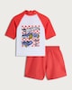 image 1 of Hot Wheels 2-Piece Rash Vest and Swim Shorts Set in Red
