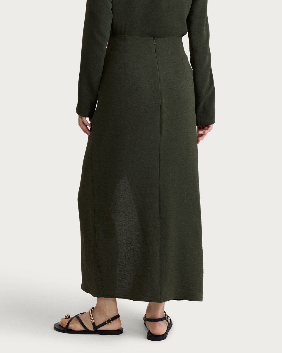 image 1 of F&F Buckle Split Hem Midi Co-ord Skirt in Khaki