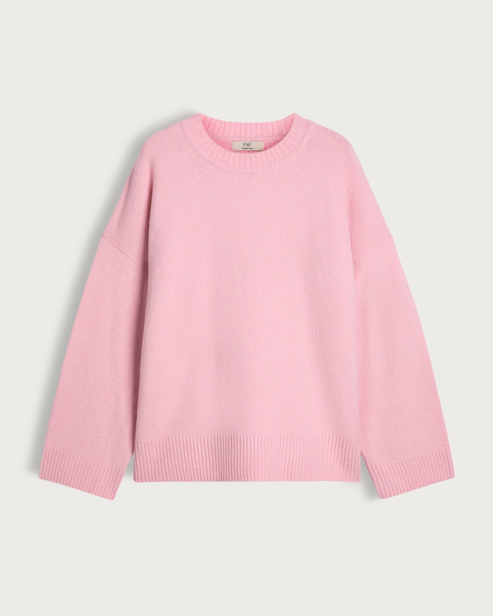 image 1 of F&F Knitted Slouchy Jumper with Wool in Pink