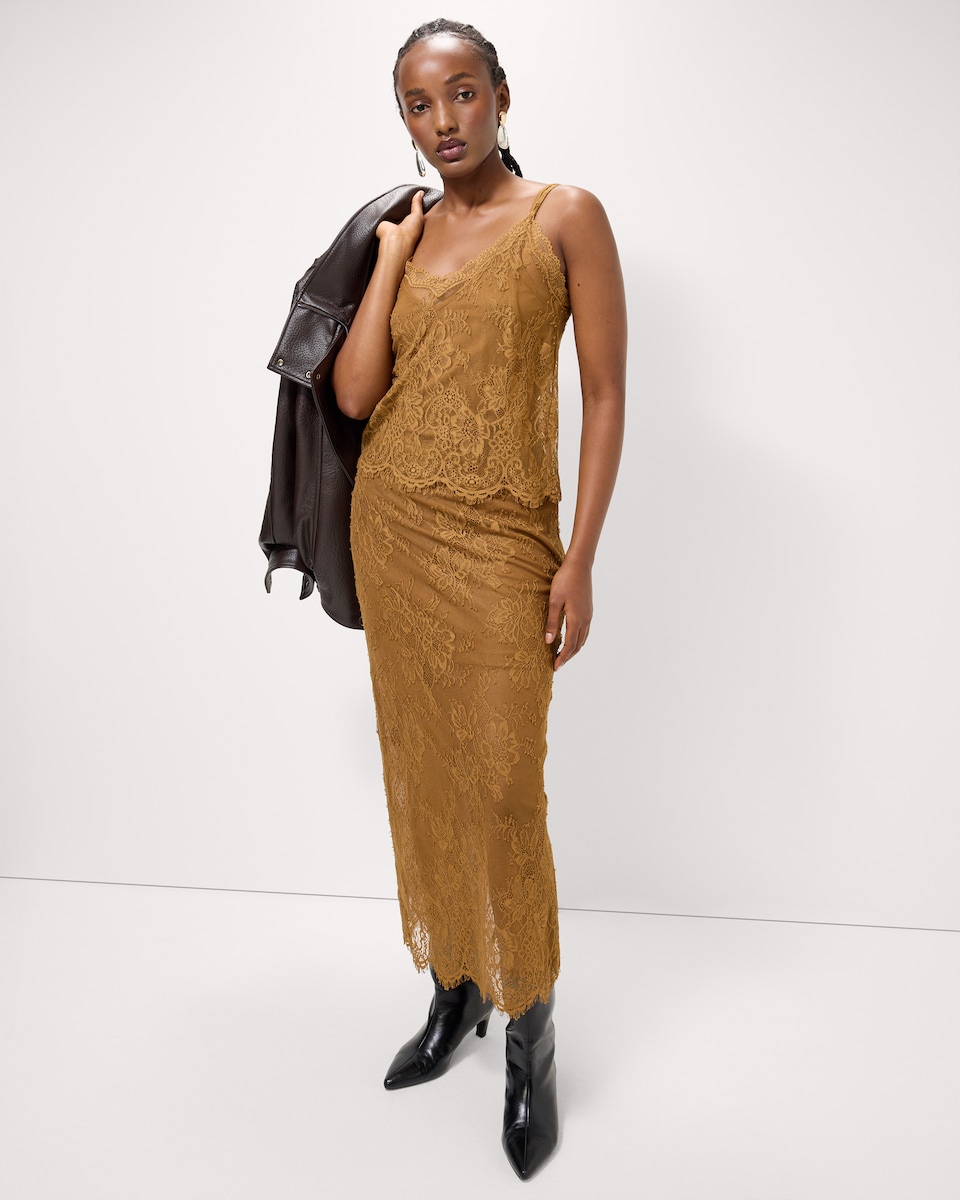 image 1 of F&F Floral Lace Co-ord Cami Vest in Gold