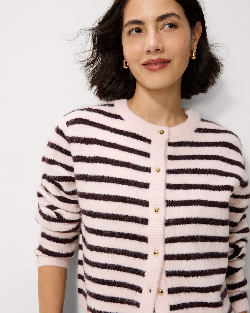image 1 of F&F Striped Button Up Cardigan in Multi Pink