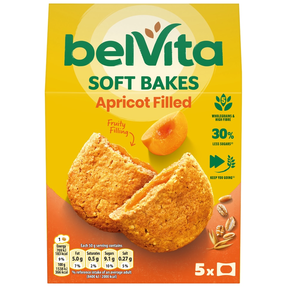 BelVita Breakfast Soft Bakes Apricot Filled 5 Pack 250G
