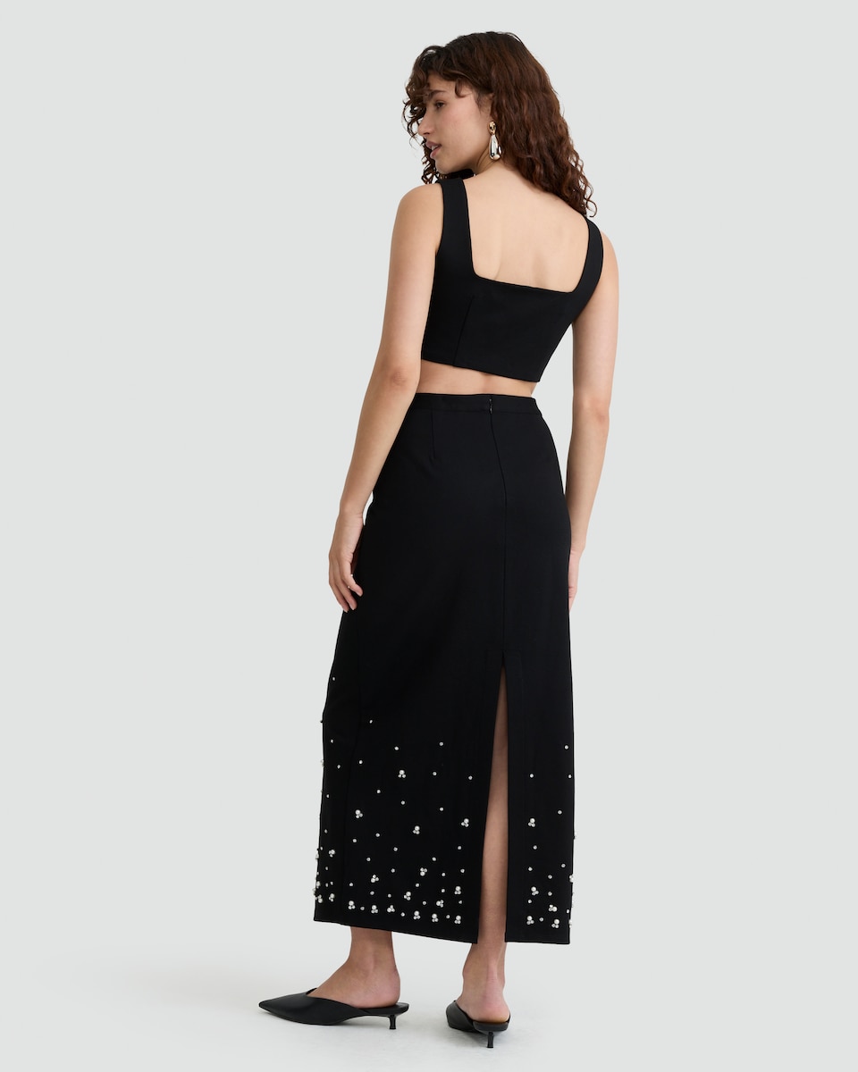 image 1 of The F&F Edit Diamanté Embellished Co-ord Midi Skirt in Black