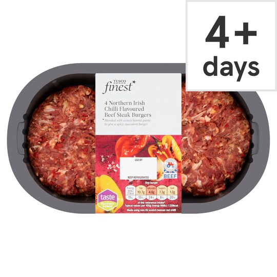 Tesco Finest Ancho Chilli Burgers 454G Tesco Groceries