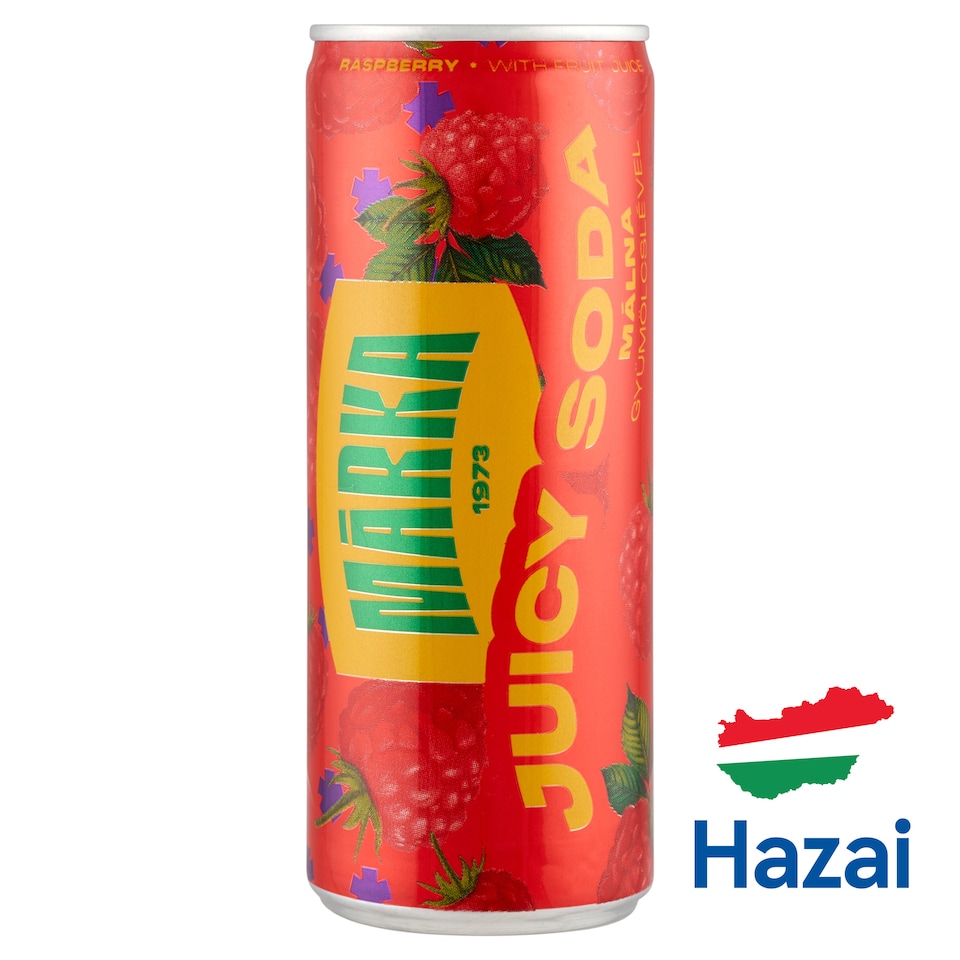 image 1 of Márka Juicy Soda Raspberry Flavoured Carbonated Soft Drink with Sugar and Sweetener 250 ml