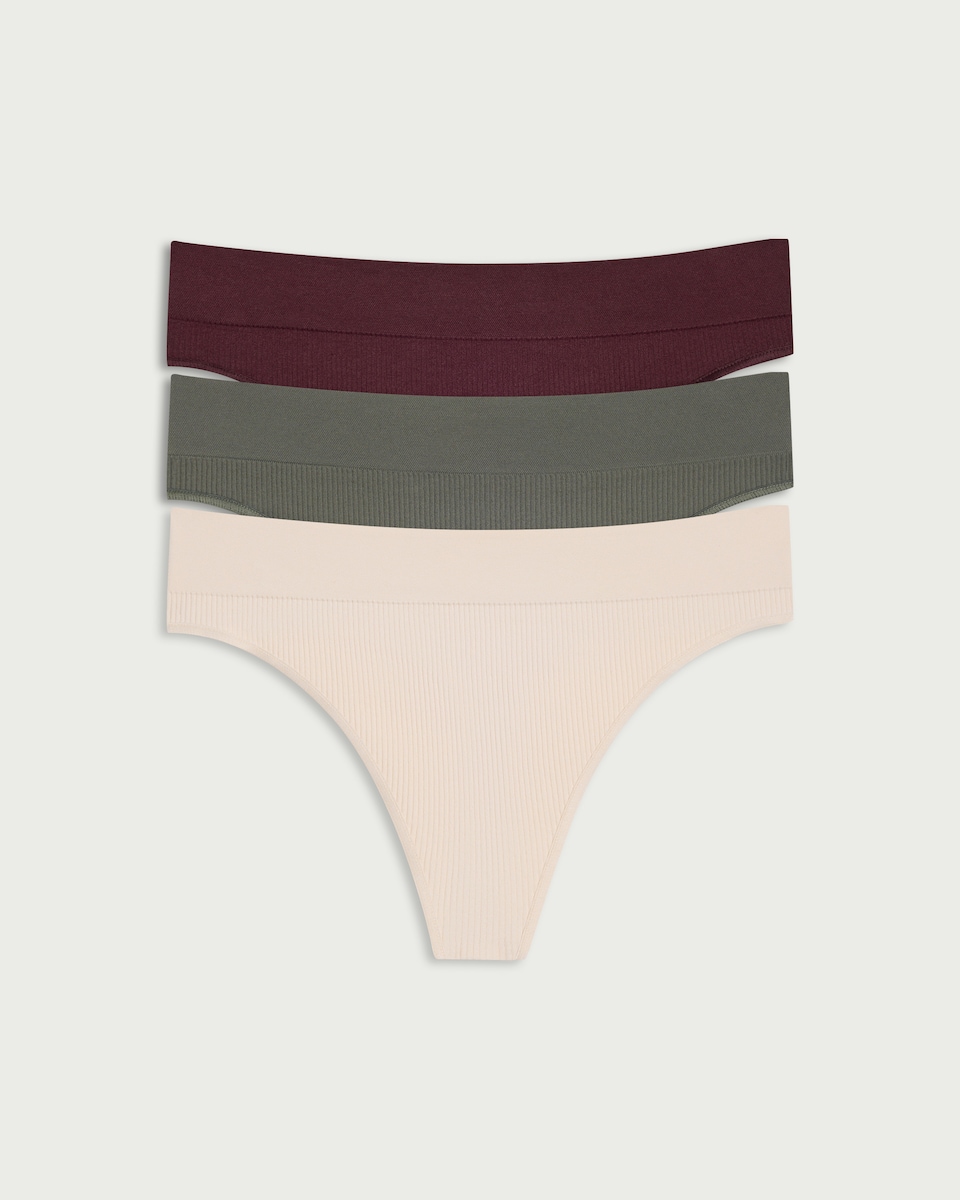 image 1 of F&F 3-Pack Ribbed Thongs in Multi