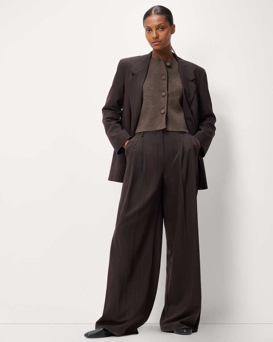 image 1 of F&F Pinstripe Pleated Wide Leg Trousers in Multi Brown