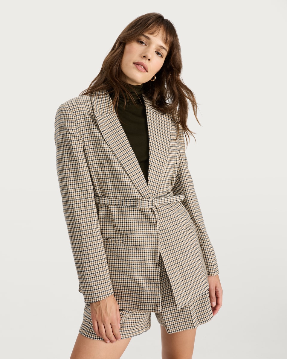 image 1 of F&F Houndstooth Print Belted Co-ord Blazer in Neutral