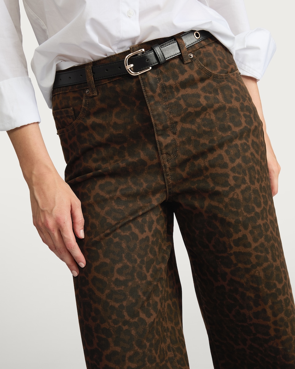 image 1 of The F&F Edit Leopard Print Wide Leg Jeans in Brown