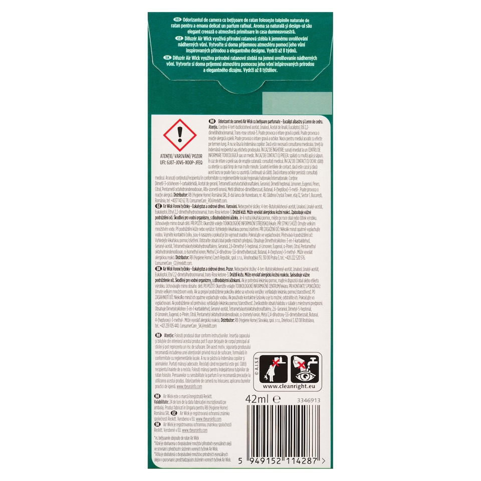 image 1 of Air Wick Reed Diffuser Blue Eucalyptus & Cedarwood 42 ml