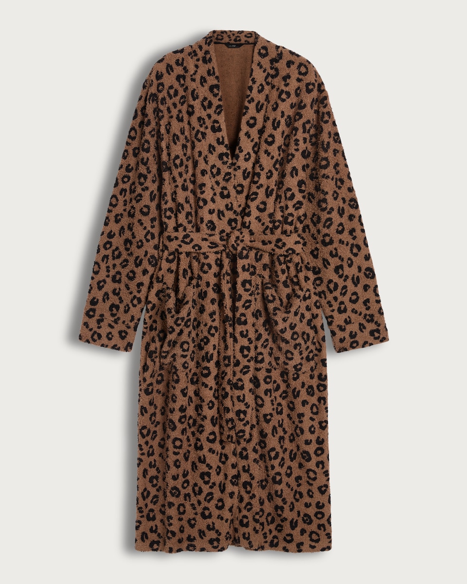 F&F Fleece Leopard Print Dressing Gown in Multi Brown
