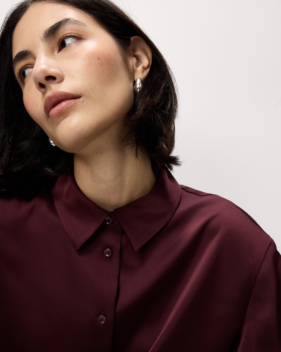 image 1 of F&F Satin Collared Oversized Co-ord Shirt in Red