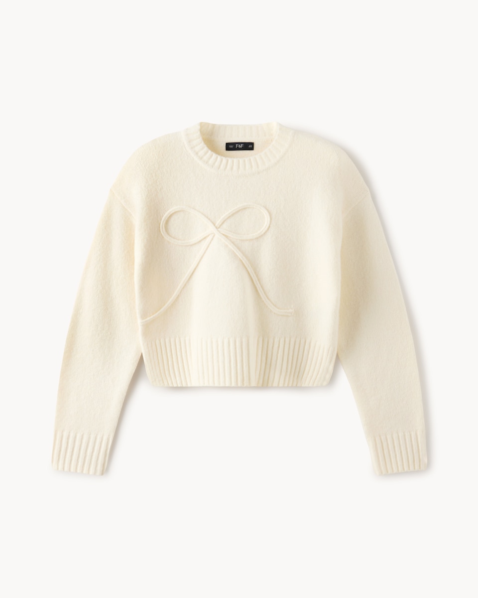 image 1 of F&F Bow Knitted Jumper in Cream