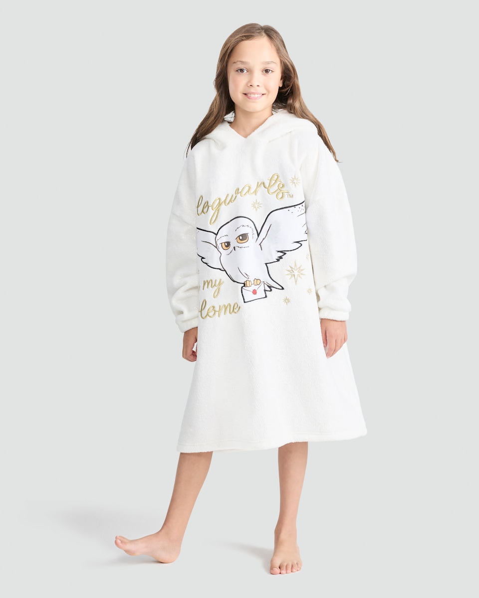 image 1 of Harry Potter Hedwig Fleece Hooded Blanket in Cream