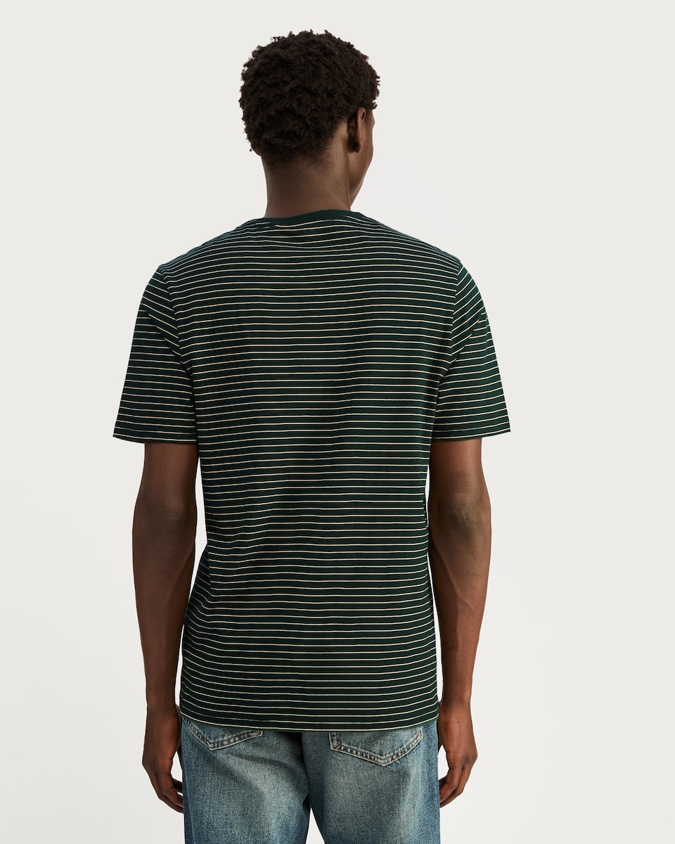image 1 of F&F Pure Cotton Regular Fit Striped Short Sleeved T-Shirt in Green