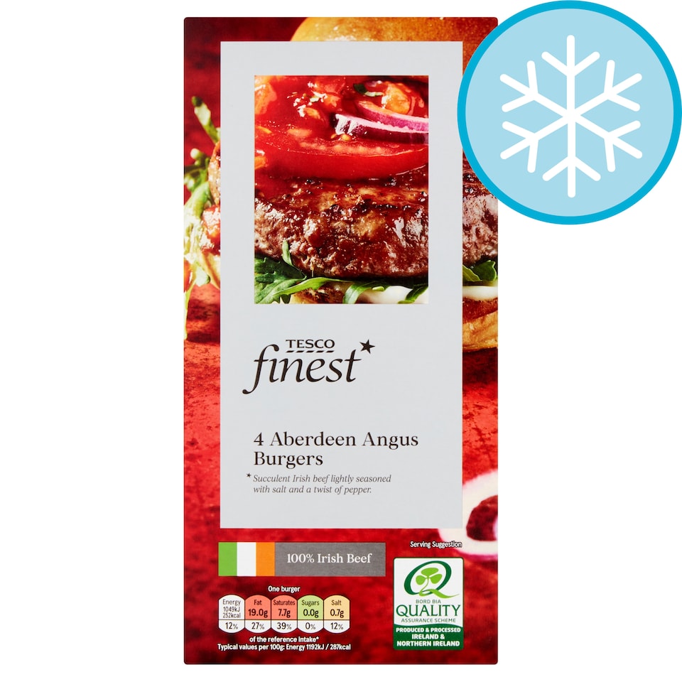 Tesco 4 Aberdeen Angus Beef Burgers 454G