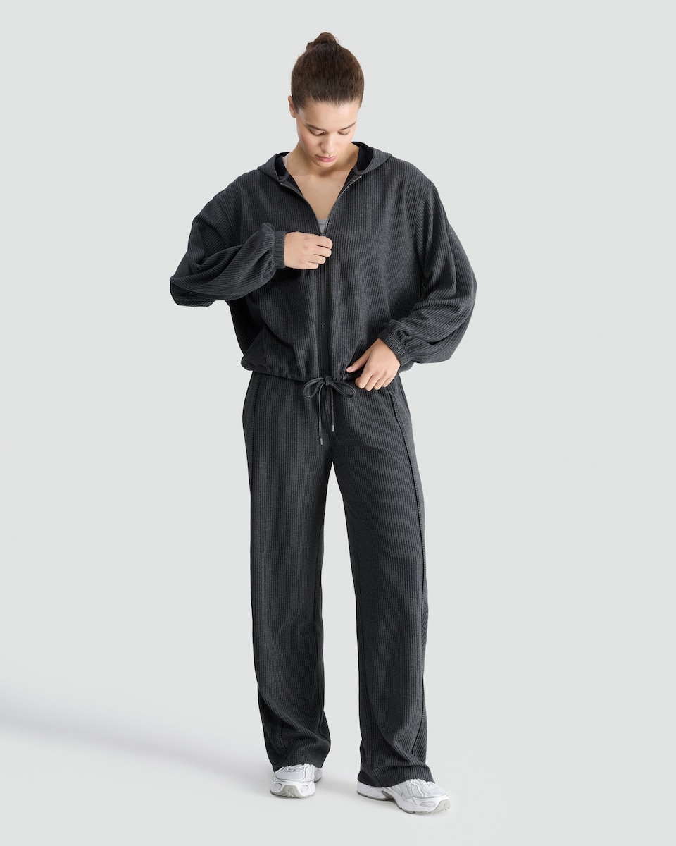 image 1 of F&F Active Ribbed Wide Leg Drawstring Joggers in Grey