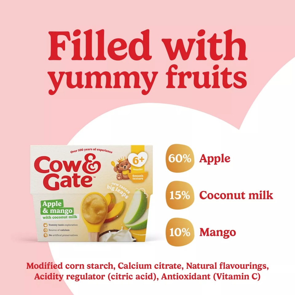 image 1 of Cow & Gate Apple Mango Coconut Milk Pots 4 x 95g
