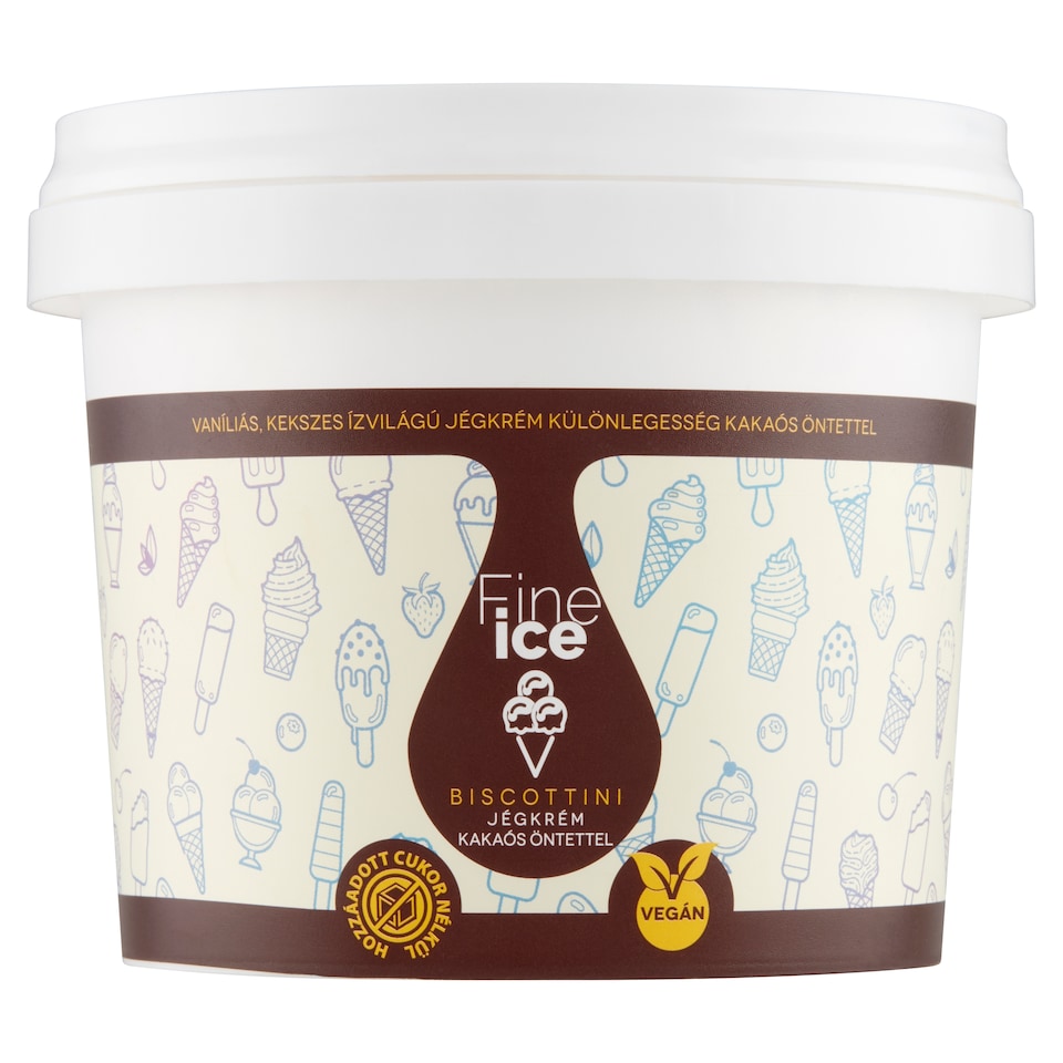 Fine Ice Biscottini vaníliás, kekszes ízvilágú jégkrém különlegesség kakaós öntettel 500 ml